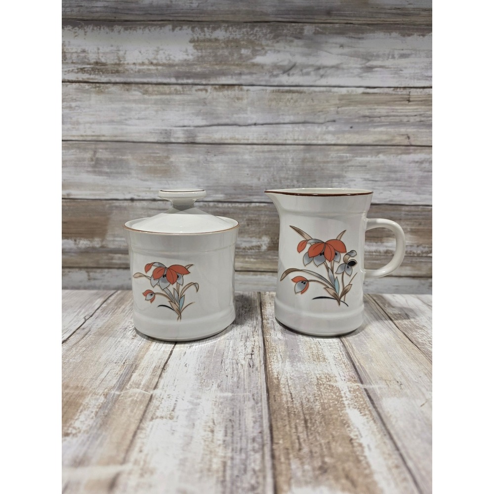Royal Prestige‎ Genuine Stoneware Cream and Sugar Set Floral Japan White Orange